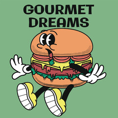 Burgers Character Design With Slogan Gourmet Dream
