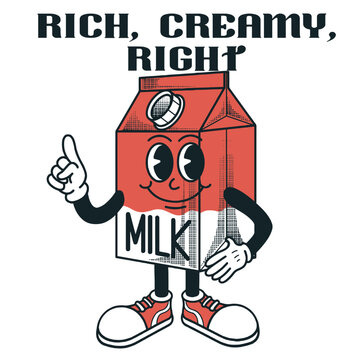 Milk Character Design With Slogan Rich, Creamy, Right