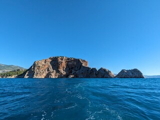 Naklejka premium Alanya harbour and beaches on the Turkish riviera coast line,Alanya region,Turkey,panorama landscape view