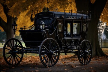 Fototapeta na wymiar Horse-drawn carriage funeral in autumn