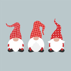 Christmas gnomes. Merry Christmas, Happy New Year. Template for card, poster, banner, paper, fabric. Vector illustration in modern style.