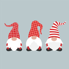 Christmas gnomes. Merry Christmas, Happy New Year. Template for card, poster, banner, paper, fabric. Vector illustration in modern style.