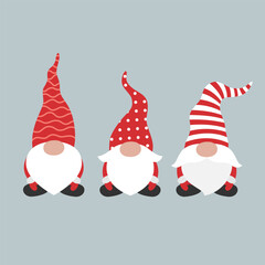 Christmas gnomes. Merry Christmas, Happy New Year. Template for card, poster, banner, paper, fabric. Vector illustration in modern style.