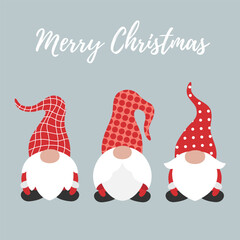 Christmas gnomes. Merry Christmas, Happy New Year. Template for card, poster, banner, paper, fabric. Vector illustration in modern style.
