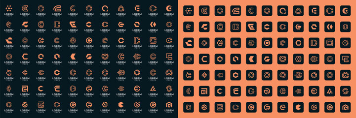 Set of abstract letter C, a logo template. with orange color style, icons for business of fashion, sport, automotive, building, technology, internet, animal, simple. - obrazy, fototapety, plakaty