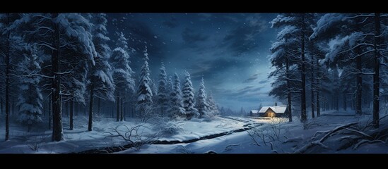 Dramatic and picturesque scene Stars in the winter woods. AI generated image