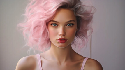 Fototapeta premium portrait of a woman with pink hair