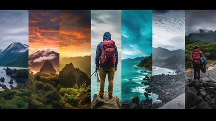 Photographs illustrating epic adventures, explorations, and discoveries in awe-inspiring landscapes, showcasing the thrill and beauty of adventure travel in a realistic style.