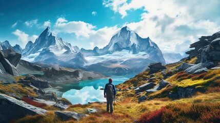 Naklejka premium Photographs illustrating epic adventures, explorations, and discoveries in awe-inspiring landscapes, showcasing the thrill and beauty of adventure travel in a realistic style.