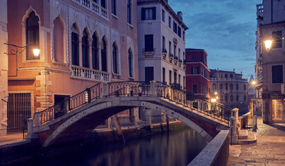Fototapeta na wymiar Panorama of Venice city at night, Italy