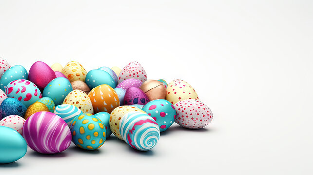Illustration AI horizontal Easter eggs on white Copy space background Concept religions and cultures