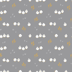 Cute chicken Seamless Pattern, Cartoon Doodle chickens Background vector Illustration