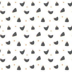 Cute Cartoon chicken and hen Seamless Pattern, Background vector Illustration - obrazy, fototapety, plakaty