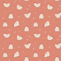 Cute Cartoon chicken and hen Seamless Pattern, Background vector Illustration