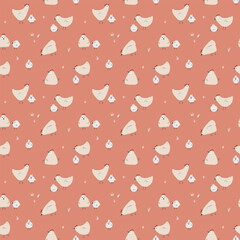 Cute Cartoon chicken and hen Seamless Pattern, Background vector Illustration