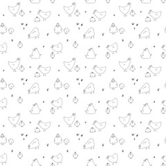 Cute Cartoon chicken and hen Seamless Pattern, Background vector Illustration