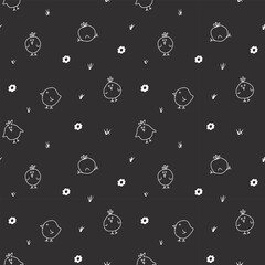 Cute chicken Seamless Pattern, Cartoon Doodle chickens Background vector Illustration