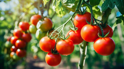 Gardening with red tomatoes and bio vegetables