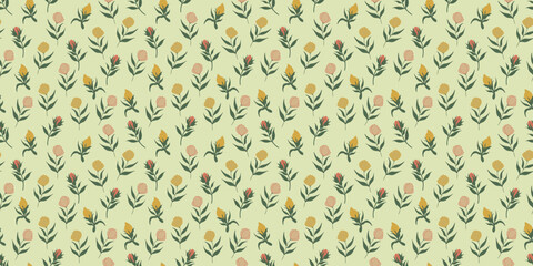 Flowers and branches of leaves. seamless pattern for print, textile, fabric. Hand drawn fashion illustration in soft colors