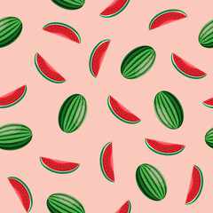 Watermelon seamless pattern. Vegan organic eco fruit background. vector illustration.