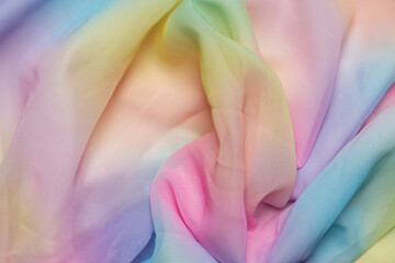 Pastel soft fabric background. Bright multi-colored fabric. Aesthetic rainbow background