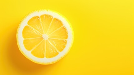  a half of a lemon sitting on top of a yellow table next to a cut in half grapefruit.