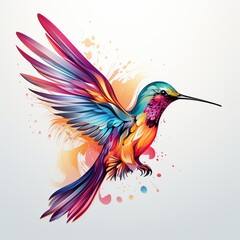 Beautiful watercolor hummingbird drawing hand drawn concept. AI generated image