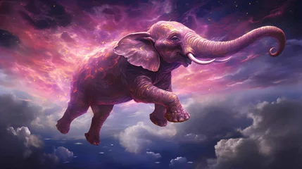 Foto op Canvas A pink elephant flying through the sky © Eduardo
