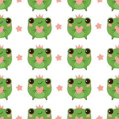 vector funny seamless childish pattern of cute princesses frogs