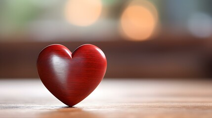 Fototapeta premium Close up of a red Heart on a wooden Table. Blurred Background