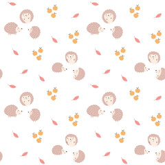 Cute Hedgehog Seamless Pattern, Cartoon animal background vector Illustration