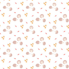 Cute Hedgehog Seamless Pattern, Cartoon animal background vector Illustration