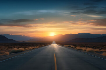 Fototapeta premium sunset on the road ai generative