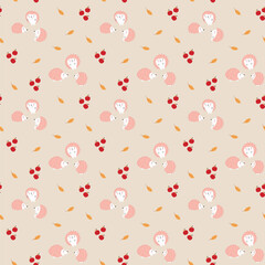 Cute Hedgehog Seamless Pattern, Cartoon animal background vector Illustration