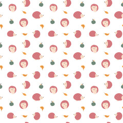 Cute Hedgehog Seamless Pattern, Cartoon animal background vector Illustration