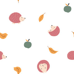 Cute Hedgehog Seamless Pattern, Cartoon animal background vector Illustration