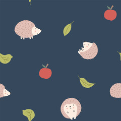 Cute Hedgehog Seamless Pattern, Cartoon animal background vector Illustration