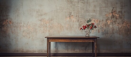 In the vintage room, the white-washed walls showcased a retro wallpaper with a grunge border, while a wooden table and floor added texture to the abstract design inspired by nature.