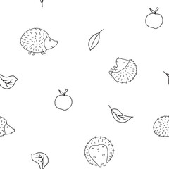 Cute Hedgehog Seamless Pattern, Cartoon animal background vector Illustration