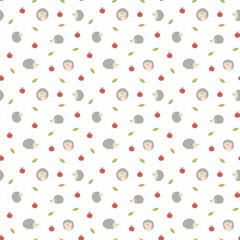 Cute Hedgehog Seamless Pattern, Cartoon animal background vector Illustration