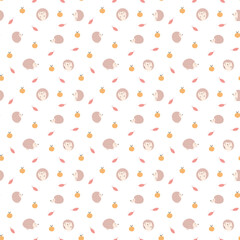 Cute Hedgehog Seamless Pattern, Cartoon animal background vector Illustration
