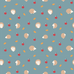 Cute Hedgehog Seamless Pattern, Cartoon animal background vector Illustration