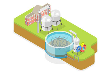 3D Isometric Flat  Conceptual Illustration of Water Filtering , Purification Plant Filtration Process - obrazy, fototapety, plakaty