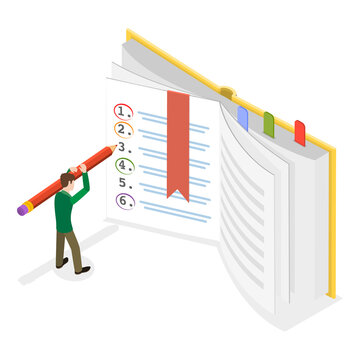 3D Isometric Flat  Conceptual Illustration of Taking a Note, Statistics and Business Statement