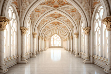 Fototapeta na wymiar white marble interior corridor with arches --ar 32 --st
