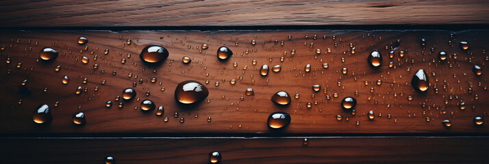 Water drops on wood background