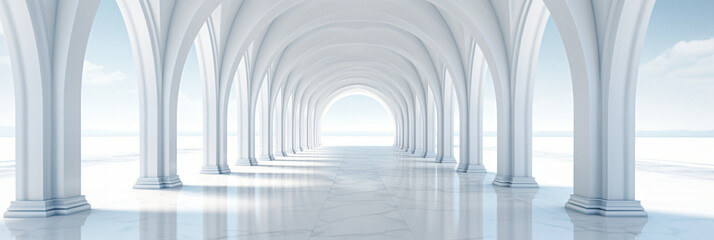 Liminal white building with arches