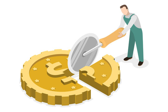 3D Isometric Flat  Conceptual Illustration of Income Share, Splitting an Expenses