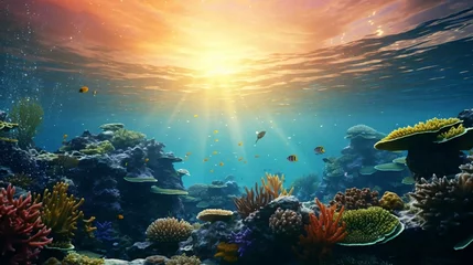 Tuinposter a coral reef with fish © KWY
