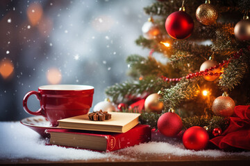 Christmas and new year background gifts, books, biscuits or christmas elements on the&nbsp;background&nbsp;AI